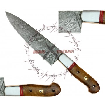 JUMBO CHEFS COOKING-KEMPO DAMASCUS STEEL FORGED KNIFE - APRICOT HARDWOOD